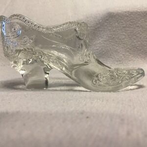 Vintage Clear Pressed Glass Slipper Figurine Scrollwork Victorian Shoe 4.5 Inch